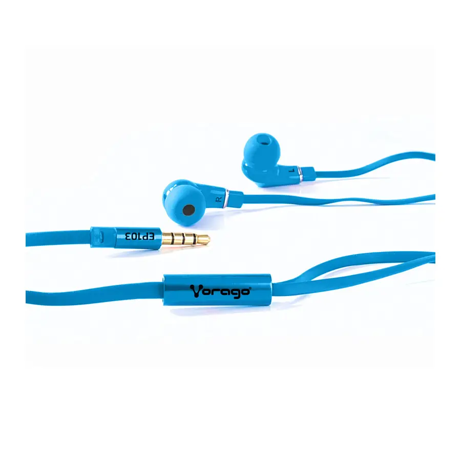 AUDIFONOS VORAGO MANOS LIBRES 3.5MM 1.20 MTS PLANO AZUL EP-103-BL