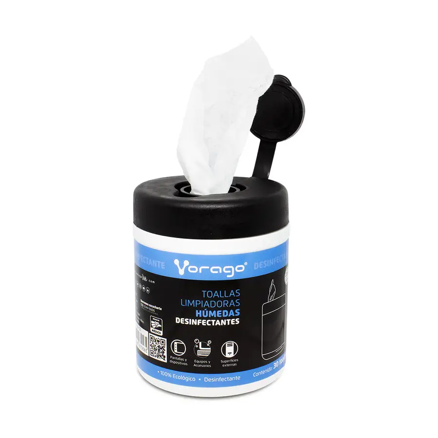 TOALLAS HUMEDAS DESINFECTANTES VORAGO BOTE CON 30 PIEZAS CLN-107