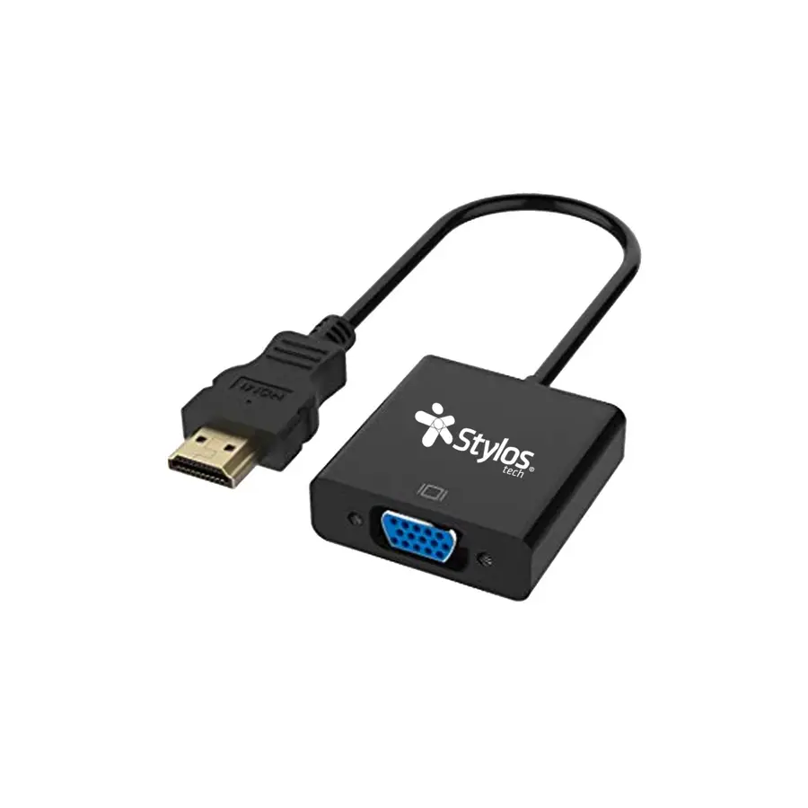 ADAPTADOR STYLOS VGA HEMBRA A HDMI MACHO CON AUX 3.5MM NEGRO STACHV1B