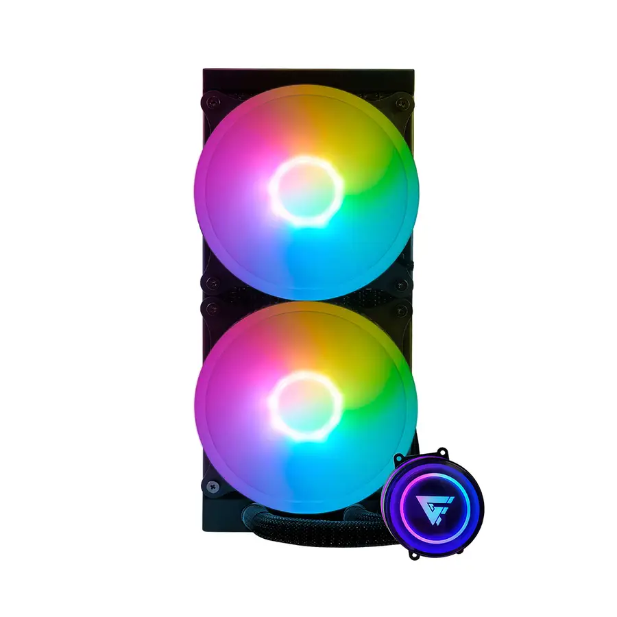 ENFRIAMIENTO LIQUIDO GAME FACTOR 2x120 RGB 250W 70 CFM NEGRO LQG601 BK