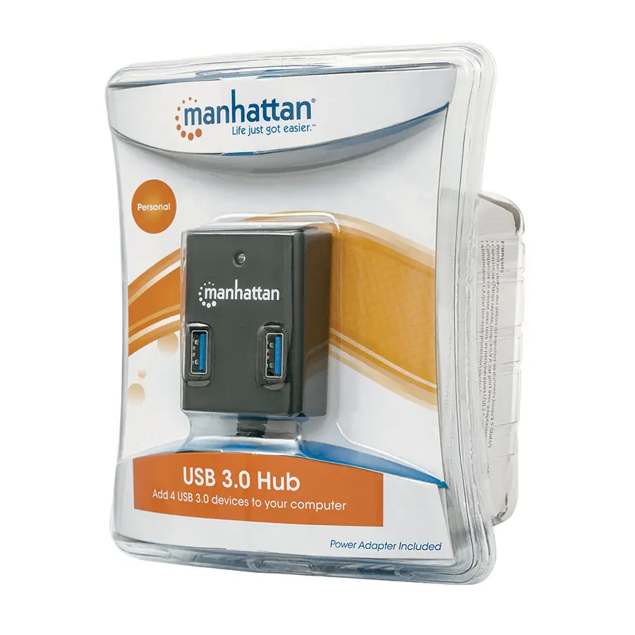 HUB MANHATTAN USB A MACHO 3.0 A 4PTOS USB A HEMBRA CON FUENTE 162302