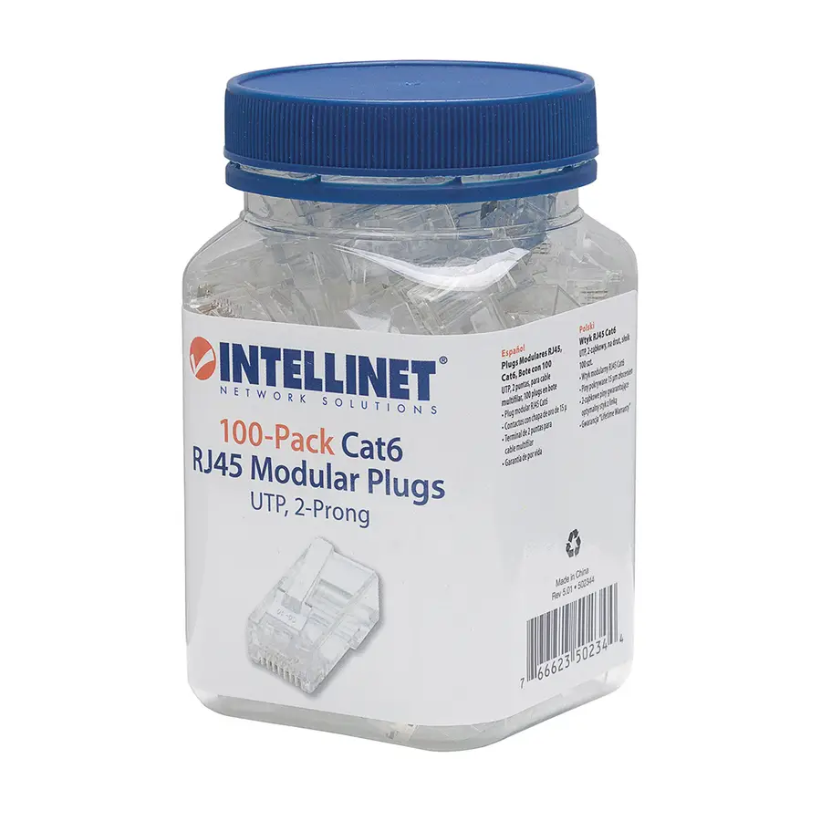 PLUG RJ45 CAT6 MULTIFILIAR UTP BOTE 100PZAS INTELLINET 502344