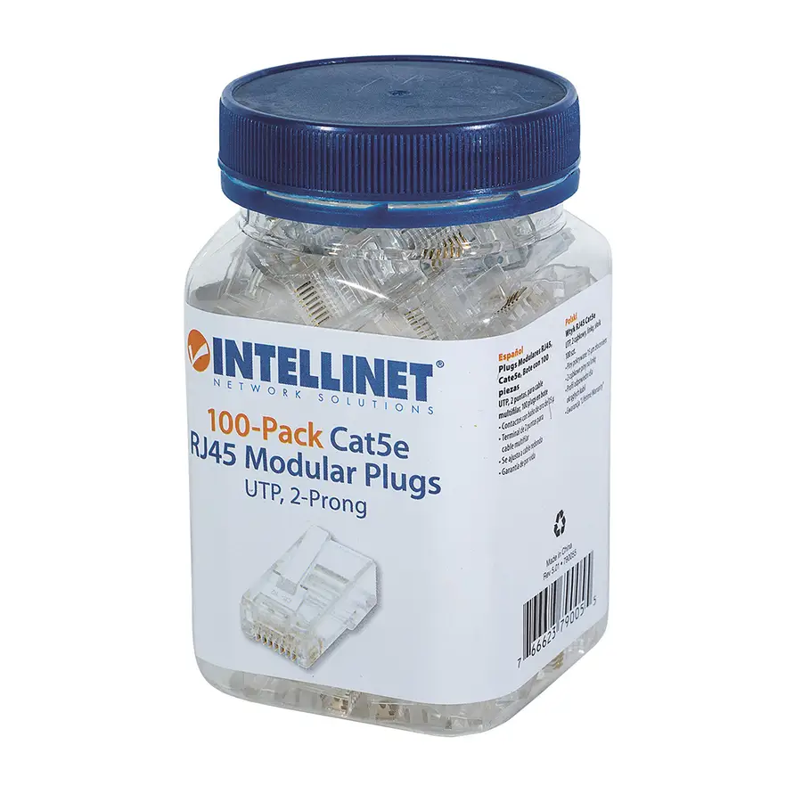 PLUG INTELLINET UTP RJ45 CAT5E MULTIFILAR 15-MICRAS 100 PZA  790055