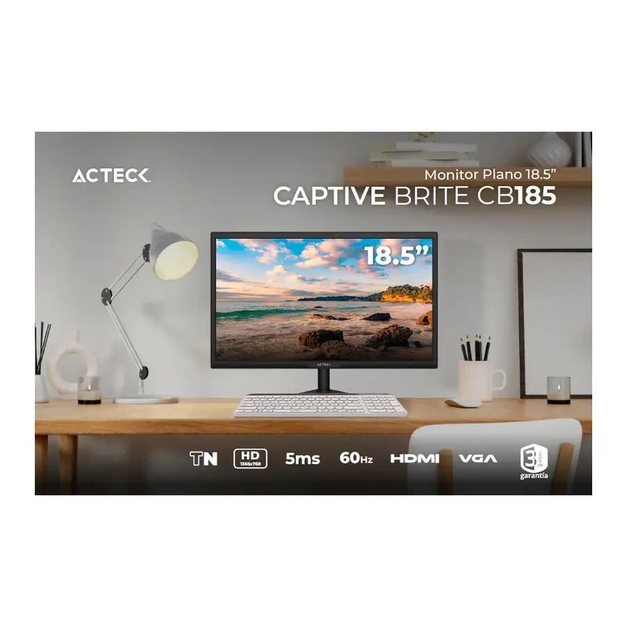 MONITOR ACTECK PLANO 18.5" TN CAPTIVE BRITE CB185 60HZ 5MS VESA NEGRO