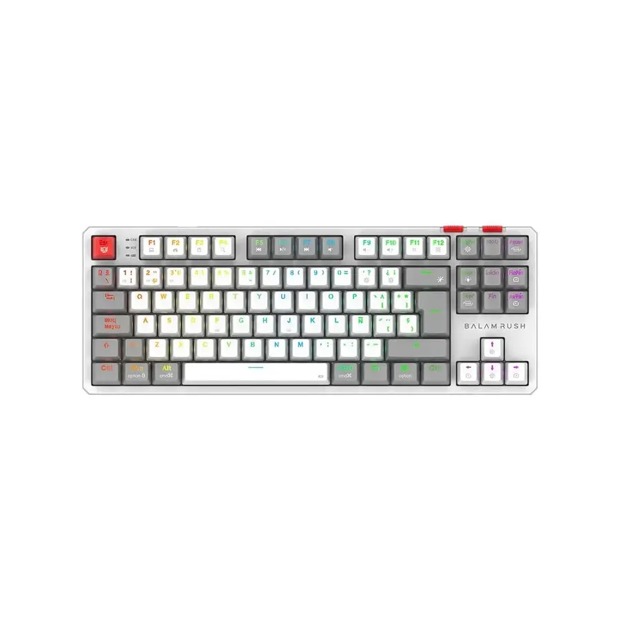 TECLADO GAMER BALAM RUSH BR 940375 LEVEL PRO GK990 LED RGB TKL OUTEMU RED INALAMBRICO BLANCO