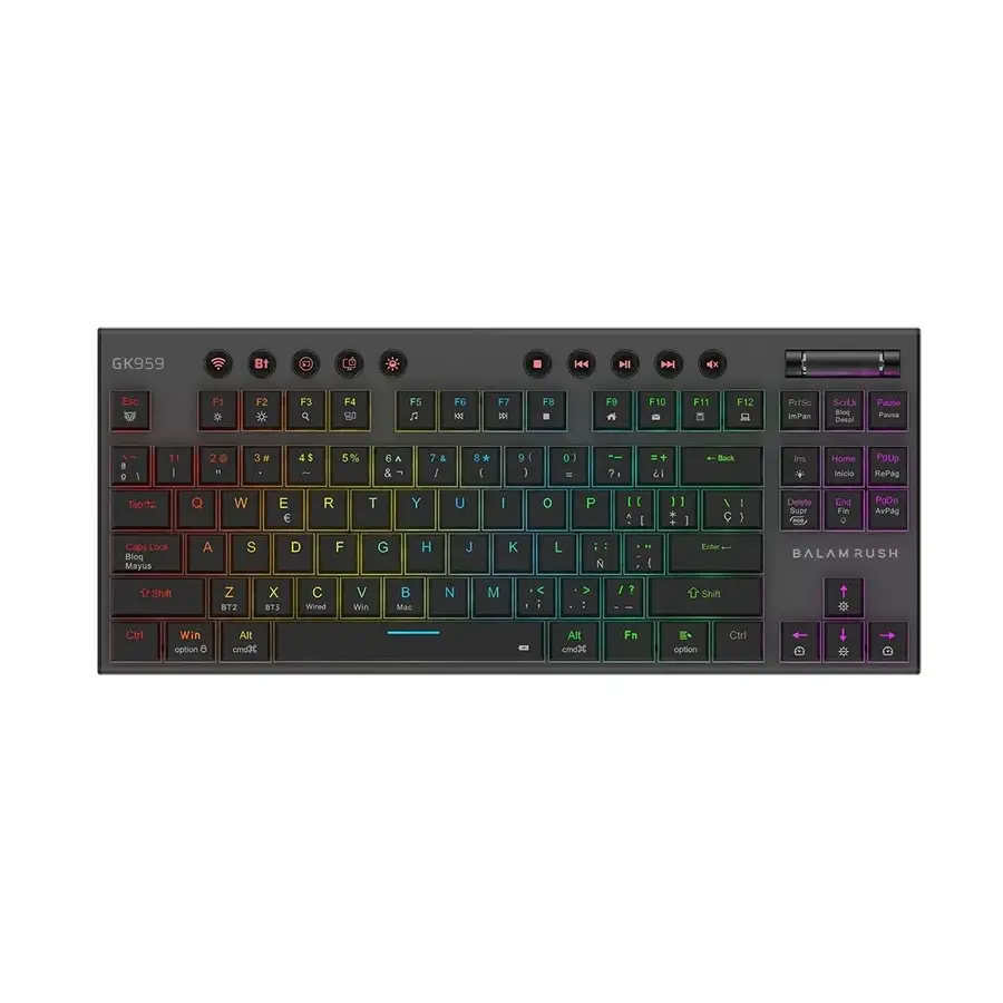 TECLADO GAMER BALAM RUSH BR 940405 DOMINATE EXPERT GK959 LED RGB TKL SWITCH BROWN INALAMBRICO NEGRO