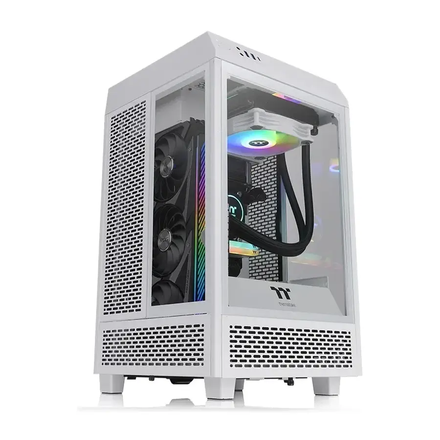 GABINETE THERMALTAKE THE TOWER 100 MINI-TOWER MINI-ITX USB 3.0 SIN FUENTE 2 VENTILADORES INSTALADOS BLANCO