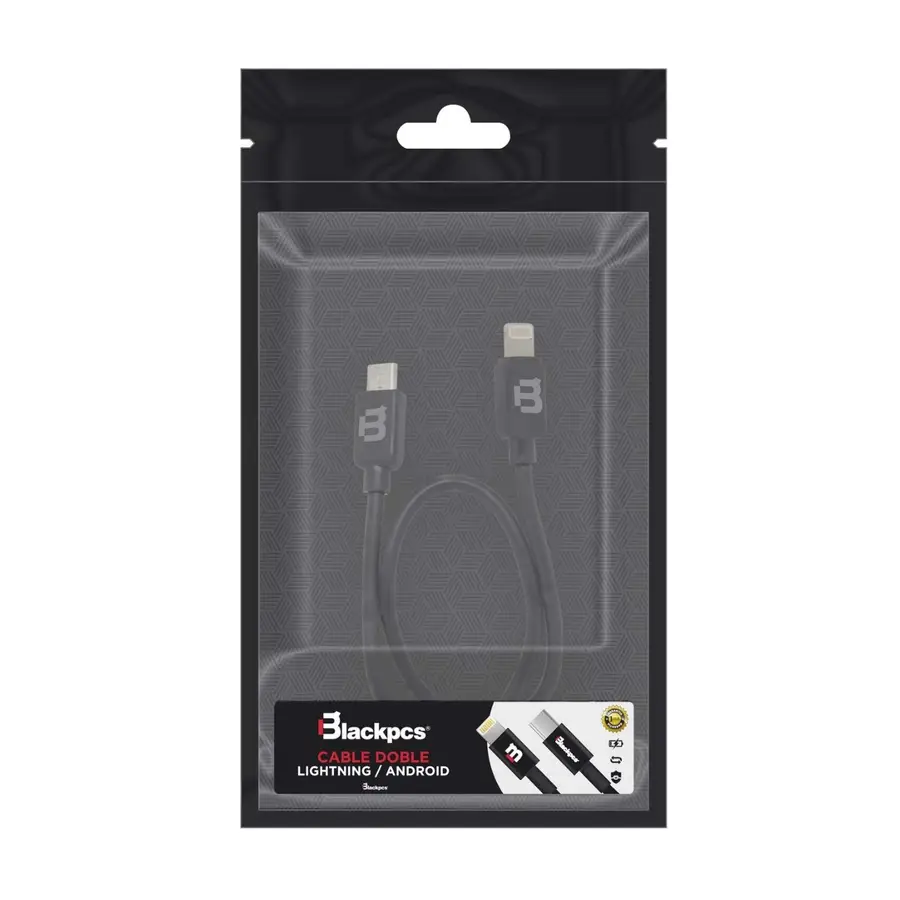 CABLE PLASTICO BLACKPCS DOBLE PUNTA MICRO USB /LIGHTNING NEGRO 30CM(CABLDPP-1)