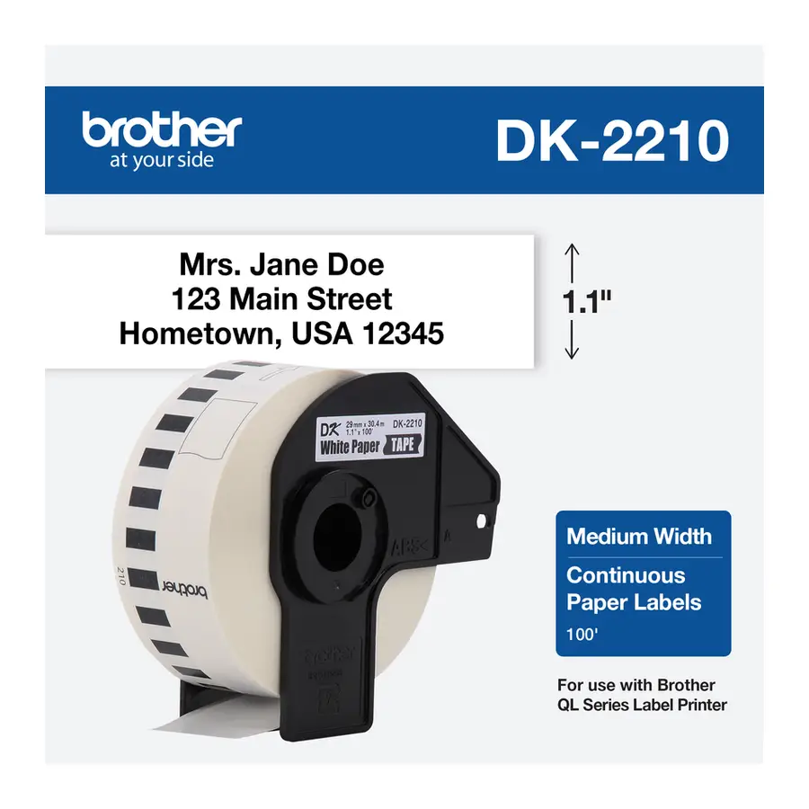 ROLLO DE ETIQUETAS BROTHER DK2210 CONTINUA NEGRO-BLANCO 29MM X 304M DK2210