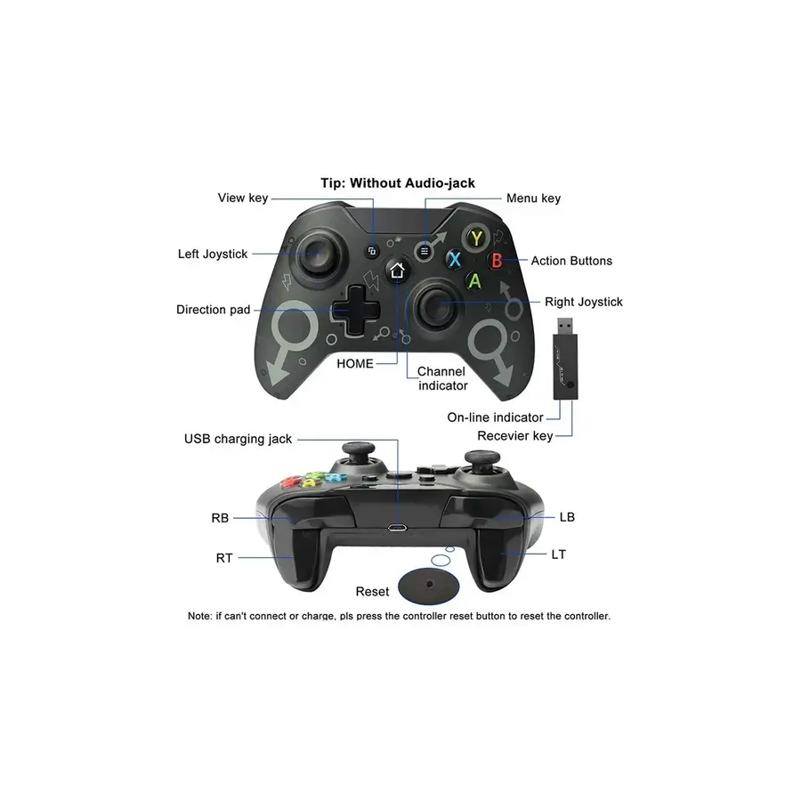 CONTROL INALAMBRICO USB N-1, COMPATIBLE CON XBOX ONE, PS3 , PC 2.4G, DUAL MOTOR NEGRO