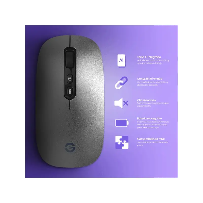 MOUSE INALAMBRICO GETTTECH IA COPILOT (GRIS METALICO) GGM-OCOBW-MT