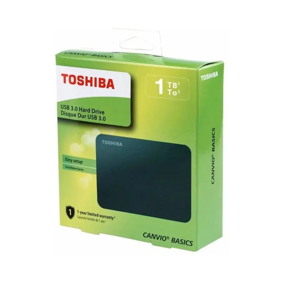 DISCO DURO EXTERNO TOSHIBA 1TB USB 3.0 CANVIO BASICS NEGRO (HDTB510XK3AA)