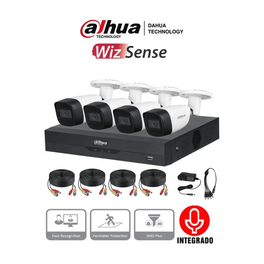 DAHUA KIT DE VIGILANCIA 4CH/5MP/MIC(KITXVR5104HS4KLI3+4HFW1500CMA)