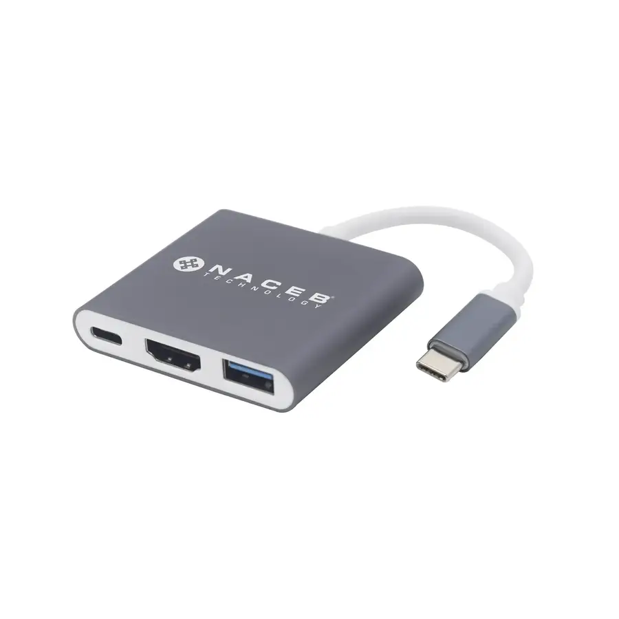 HUB NACEB USB 3.0 MACHO 1X USB 3.2 1X HDMI USB C HEMBRA 5 GBIT S GRIS BLANCO