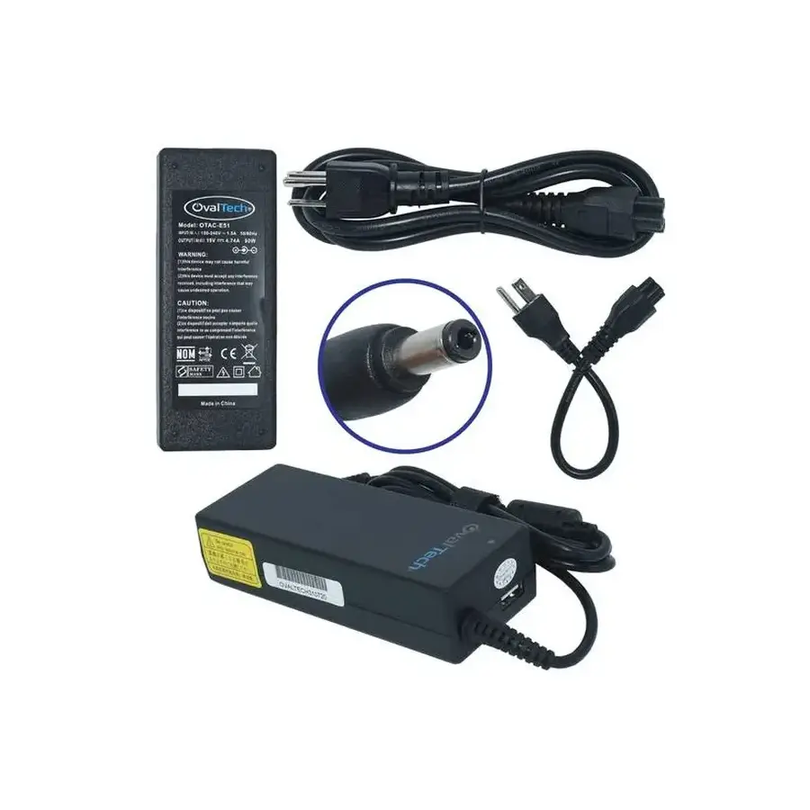 CARGADOR PARA LAPTOP OVALTECH OTAC E51 PUNTA DE 5.5 X 2.5 MM. PUERTO USB DE 5V 2.1A. NEGRO