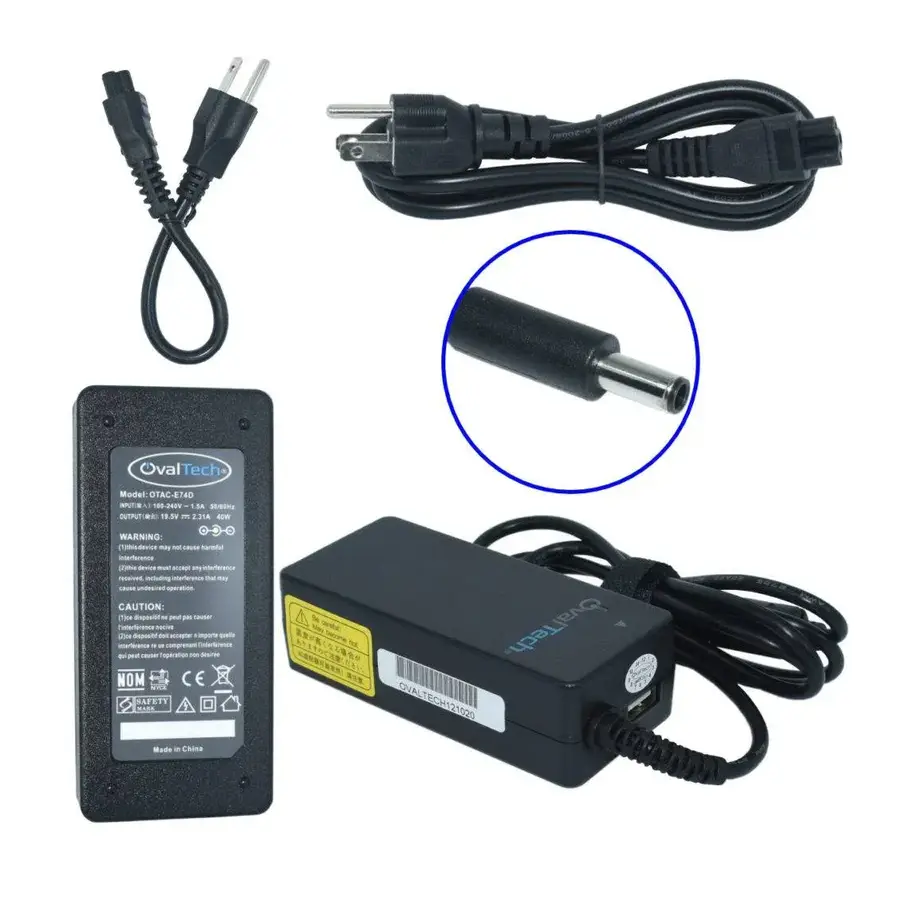 CARGADOR PARA LAPTOP OVALTECH OTAC E74D PUNTA AZUL DE 4.5 X 3.0 MM USB 2.0 5V 2.1A NEGRO