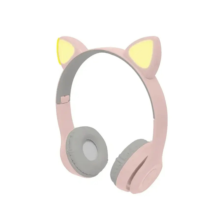 DIADEMA PERFECT CHOICE CATTO PARA NIÑO BLUETOOTH/ALAMBRICO 3.5 MM MICRO USB LUCES LED ROSA