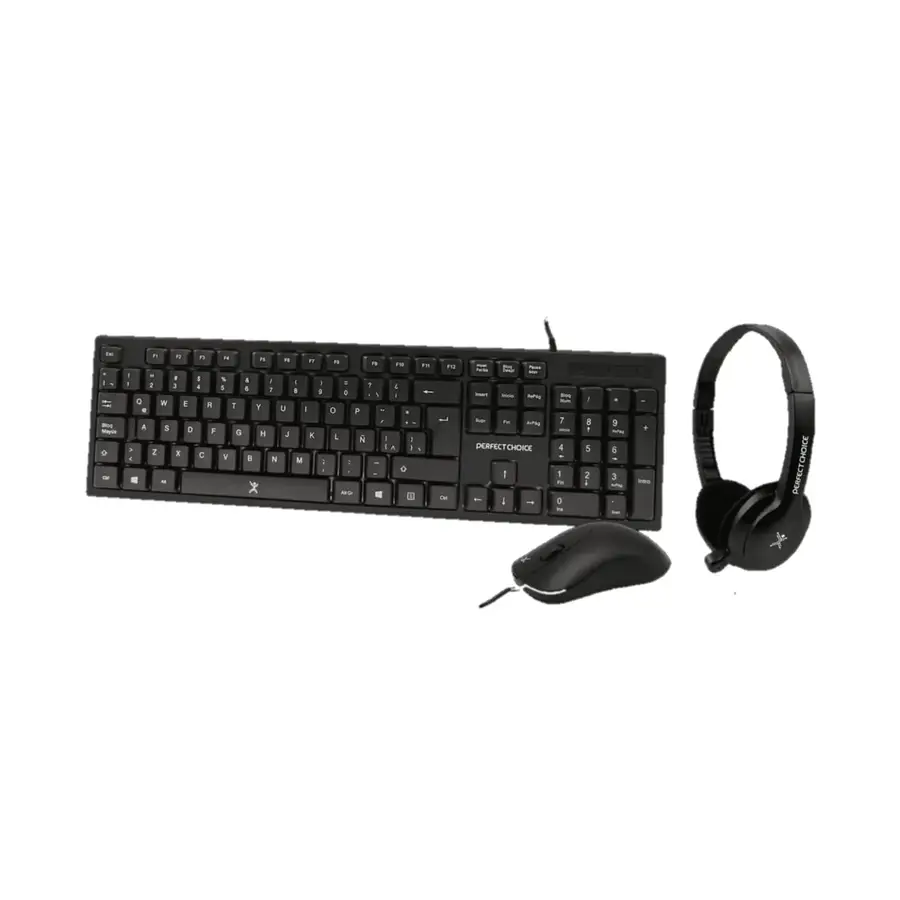 KIT DE TECLADO MOUSE Y AUDIFONOS PERFECT CHOICE PC 201717 ALAMBRICO USB NEGRO