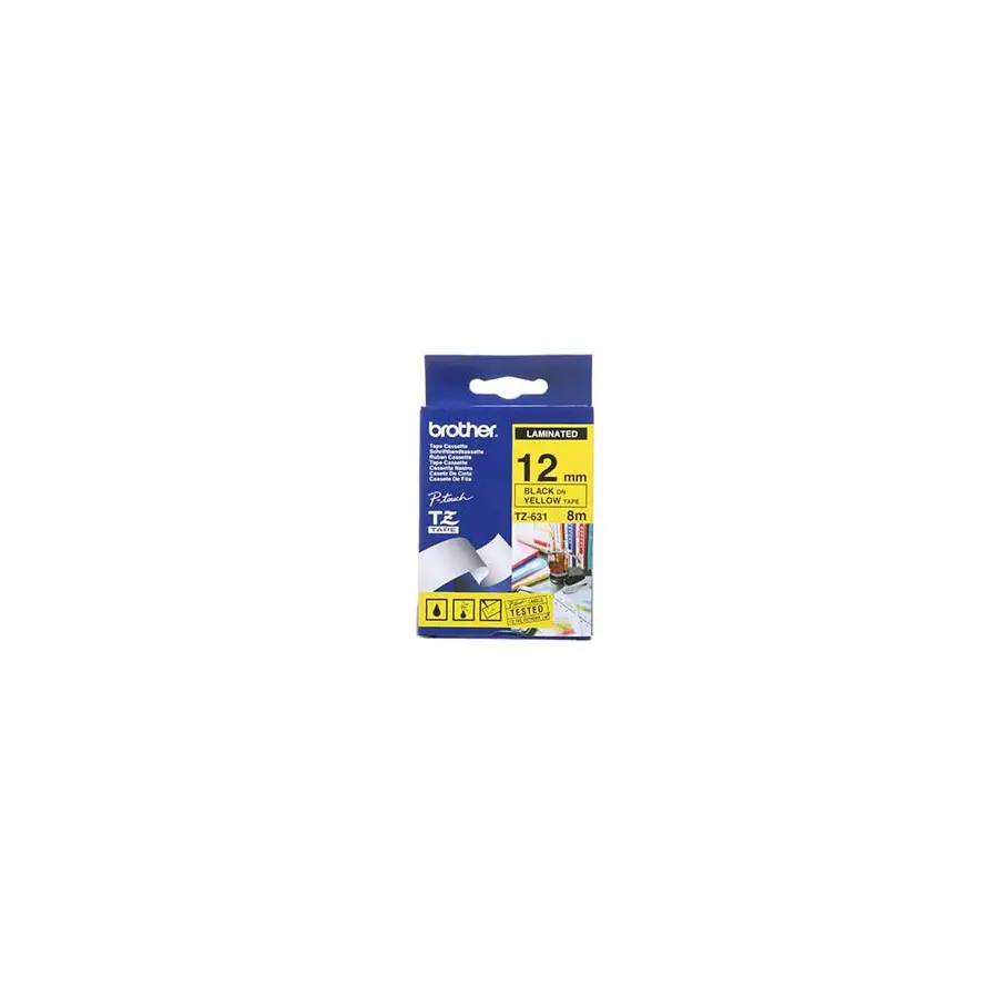 CINTA BROTHER TZE631 LAMINADA ESTANDAR NEGRO-AMARILLO 12MM X 8M TZE631