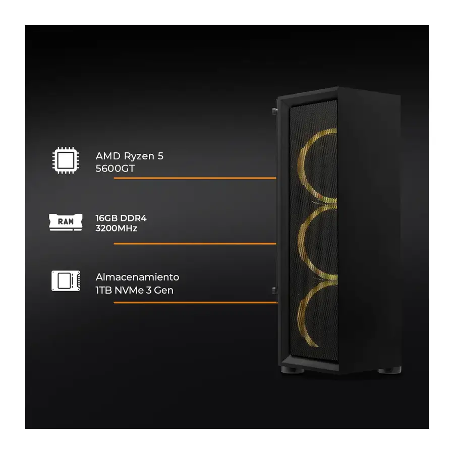 PC GAMER YEYIAN VENTLE RYZEN 5 5600GT 16GB DDR4 1TB M.2 WIN 11 DEMO YPA-VE56GTC-01M